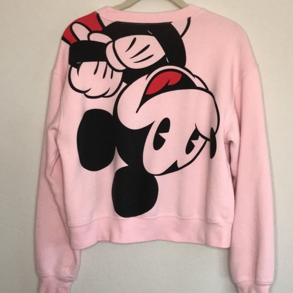 Disney Mickey Mouse Double Sided Graphic Cropped Sweatshirt Women's Large Pink - Picture 4 of 6